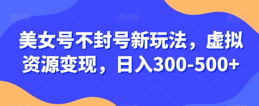 美女号不封号新玩法，虚拟资源变现，日入300-500+-精品虚拟资源库