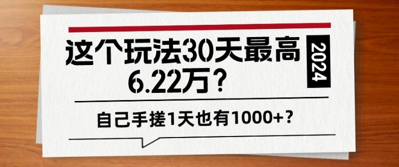 这个玩法30天最高6.22万？自己手搓1天也有1000+？-精品虚拟资源库