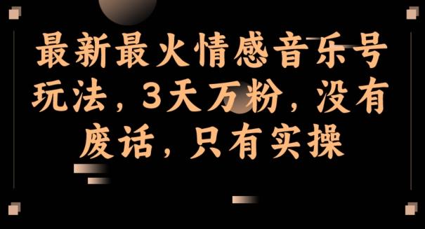 最新最火情感音乐号玩法，3天万粉，没有废话，只有实操-精品虚拟资源库