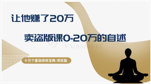十万个富翁修炼宝典之9.让他赚了20万，卖盗版课0-20万的自述-精品虚拟资源库