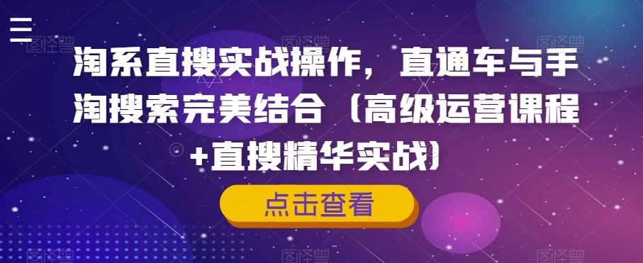 淘系直搜实战操作，直通车与手淘搜索完美结合（高级运营课程+直搜精华实战）-精品虚拟资源库