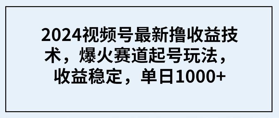 (9651期) 2024视频号最新撸收益技术，爆火赛道起号玩法，收益稳定，单日1000+-精品虚拟资源库