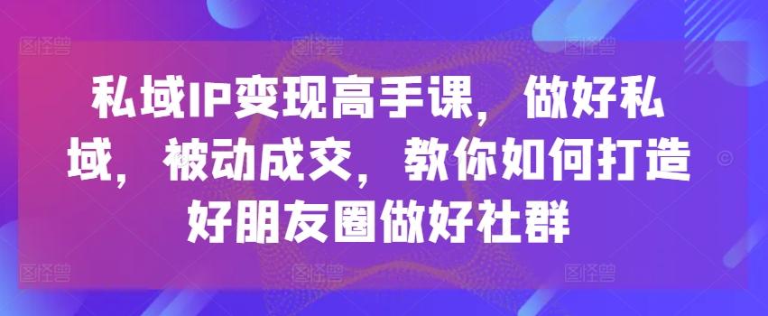 私域IP变现高手课，做好私域，被动成交，教你如何打造好朋友圈做好社群-精品虚拟资源库