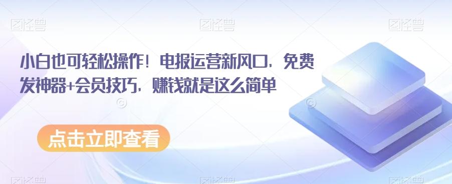 小白也可轻松操作！电报运营新风口，免费发神器+会员技巧，赚钱就是这么简单-精品虚拟资源库