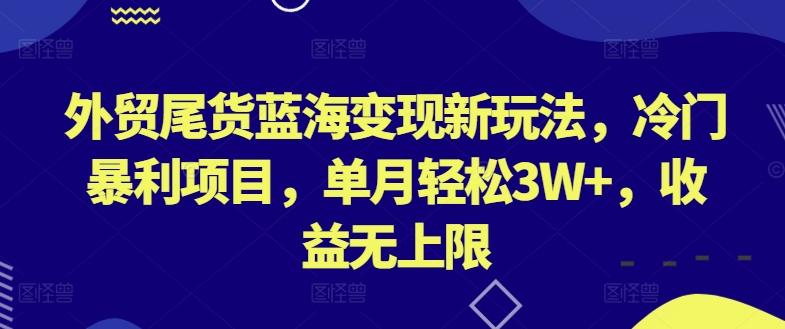 外贸尾货蓝海变现新玩法，冷门暴利项目，单月轻松3W+，收益无上限【揭秘】-精品虚拟资源库