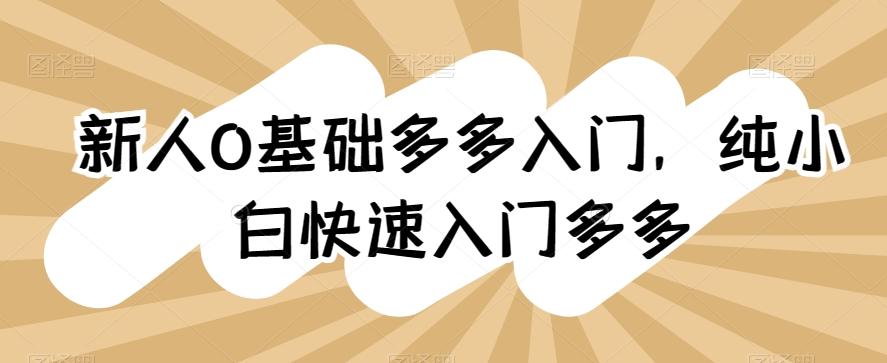 新人0基础多多入门，​纯小白快速入门多多-精品虚拟资源库