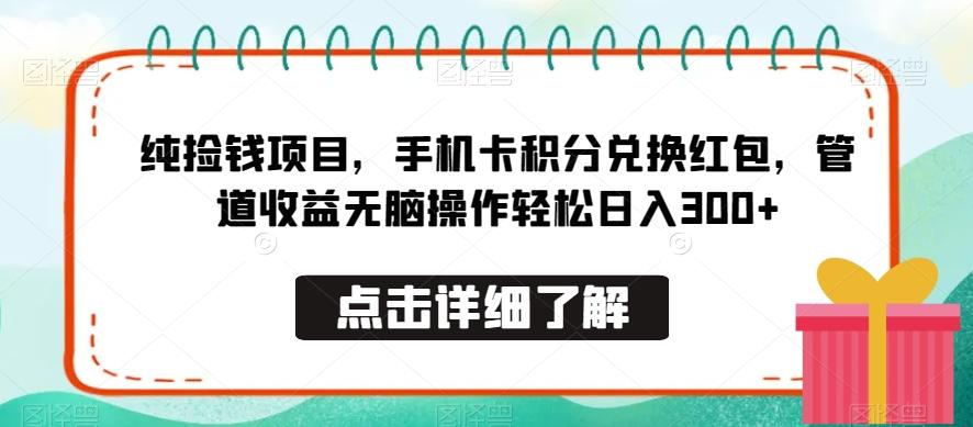 纯捡钱项目，手机卡积分兑换红包，管道收益无脑操作轻松日入300+-精品虚拟资源库