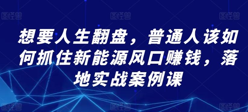 想要人生翻盘，普通人该如何抓住新能源风口赚钱，落地实战案例课-精品虚拟资源库