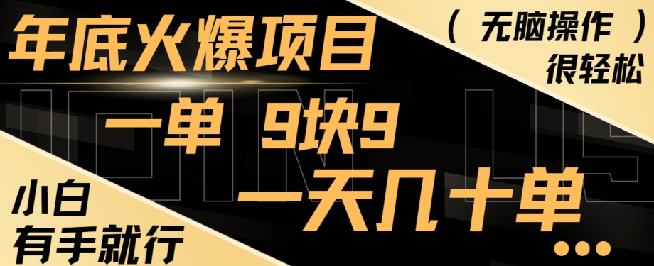 年底火爆项目，一单9.9，一天几十单，只需一部手机，傻瓜式操作，小白有手就行-精品虚拟资源库