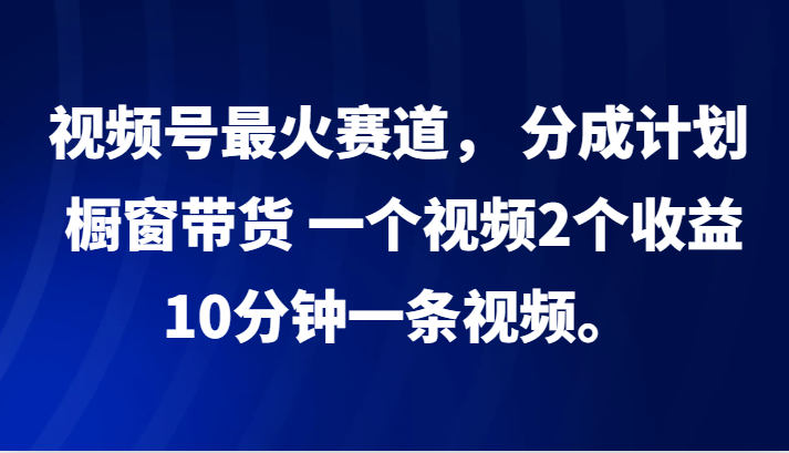 视频号最火赛道， 分成计划， 橱窗带货，一个视频2个收益，10分钟一条视频。-精品虚拟资源库