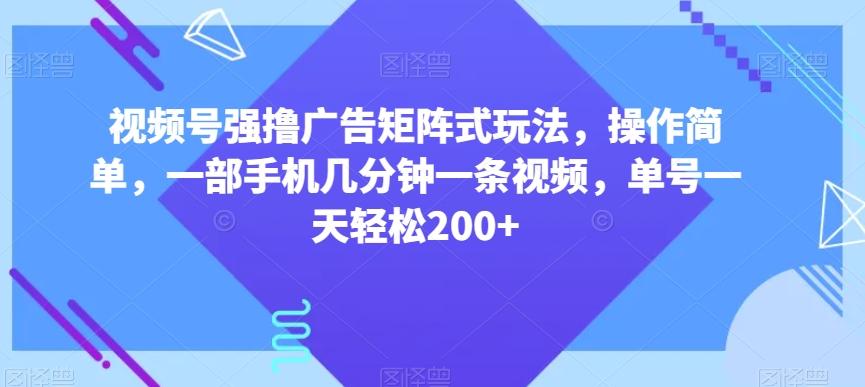 视频号强撸广告矩阵式玩法，操作简单，一部手机几分钟一条视频，单号一天轻松200+【揭秘】-精品虚拟资源库