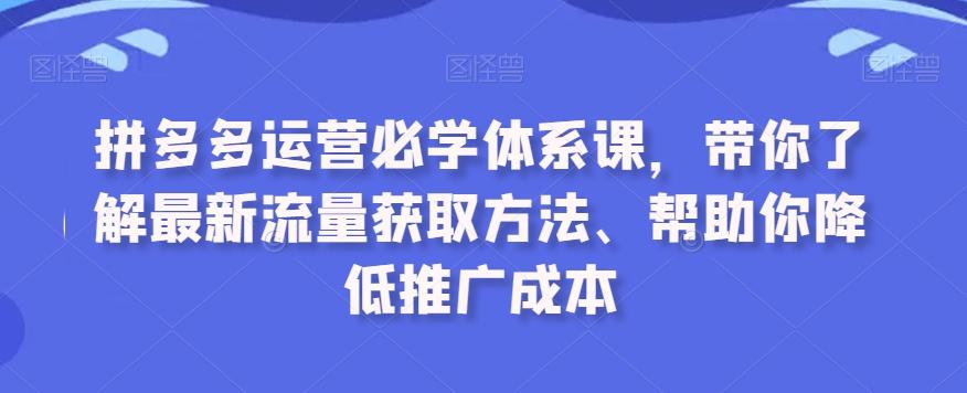 拼多多运营必学体系课，带你了解最新流量获取方法、帮助你降低推广成本-精品虚拟资源库