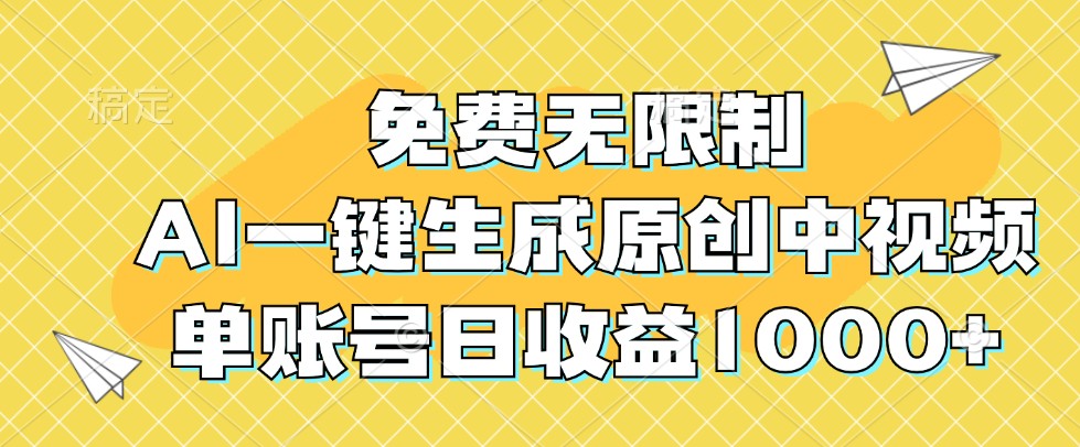 免费无限制，AI一键生成原创中视频，单账号日收益1000+-精品虚拟资源库