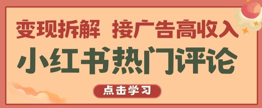 小红书热门评论，变现拆解，接广告高收入【揭秘 】-精品虚拟资源库