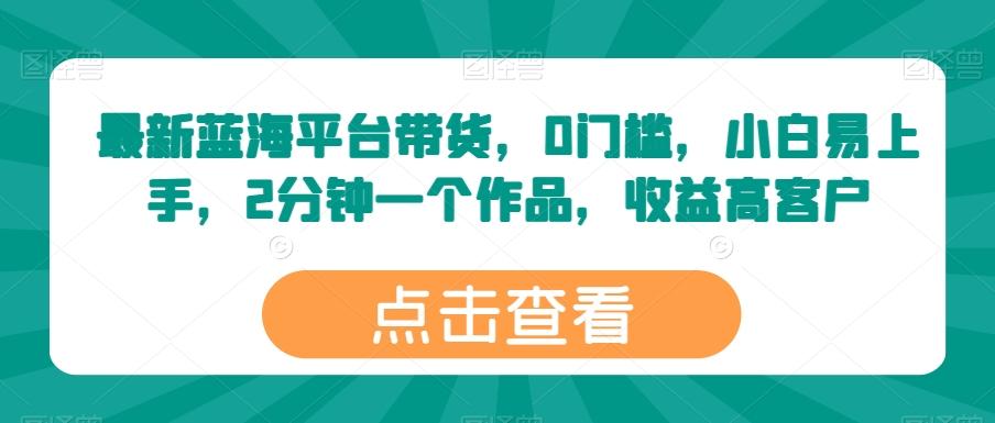 最新蓝海平台带货，0门槛，小白易上手，2分钟一个作品，收益高【揭秘】-精品虚拟资源库