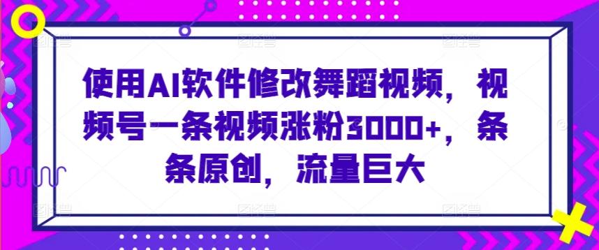 使用AI软件修改舞蹈视频，视频号一条视频涨粉3000+，条条原创，流量巨大【揭秘】-精品虚拟资源库