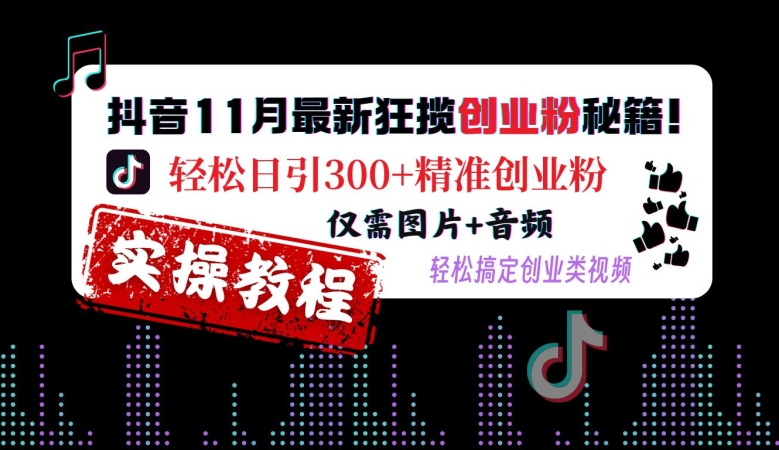 抖音11月最新狂揽创业粉秘籍，轻松日引300+精准创业粉，仅需图片+音频，轻松搞定创业类视频-精品虚拟资源库