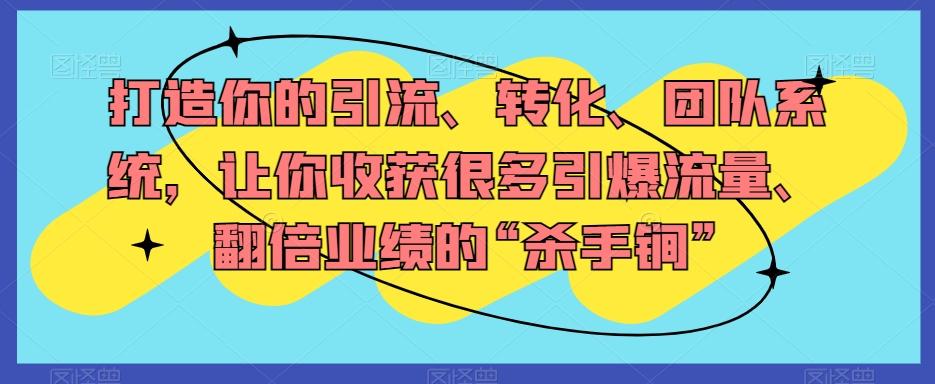 打造你的引流、转化、团队系统，让你收获很多引爆流量、翻倍业绩的“杀手锏”-精品虚拟资源库