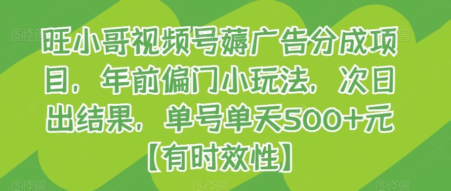 旺小哥视频号薅广告分成项目，年前偏门小玩法，次日出结果，单号单天500+元【有时效性】-精品虚拟资源库