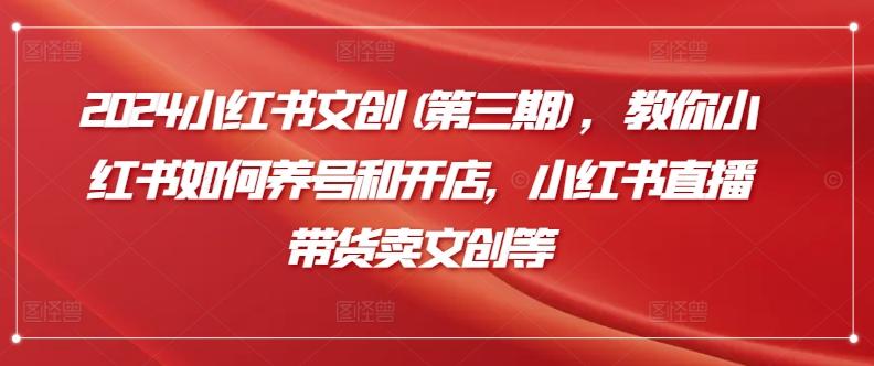 2024小红书文创(第三期)，教你小红书如何养号和开店，小红书直播带货卖文创等-精品虚拟资源库