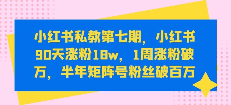 小红书私教第七期，小红书90天涨粉18w，1周涨粉破万，半年矩阵号粉丝破百万-精品虚拟资源库