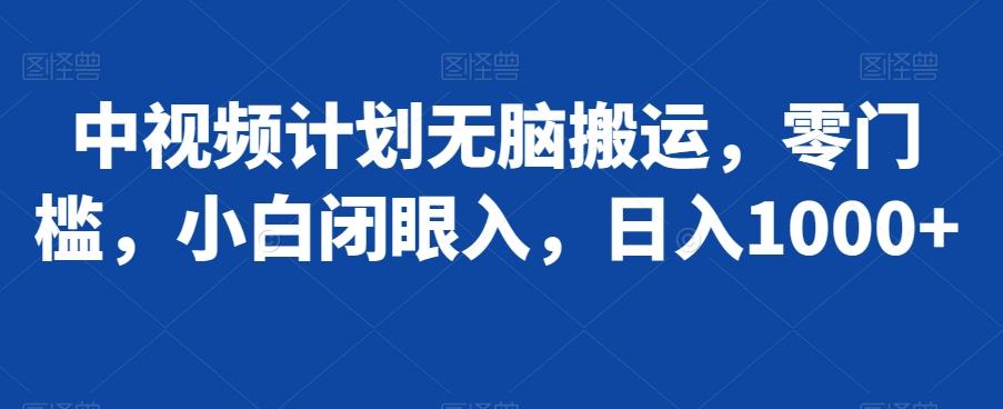 中视频计划无脑搬运，零门槛，小白闭眼入，日入1000+-精品虚拟资源库