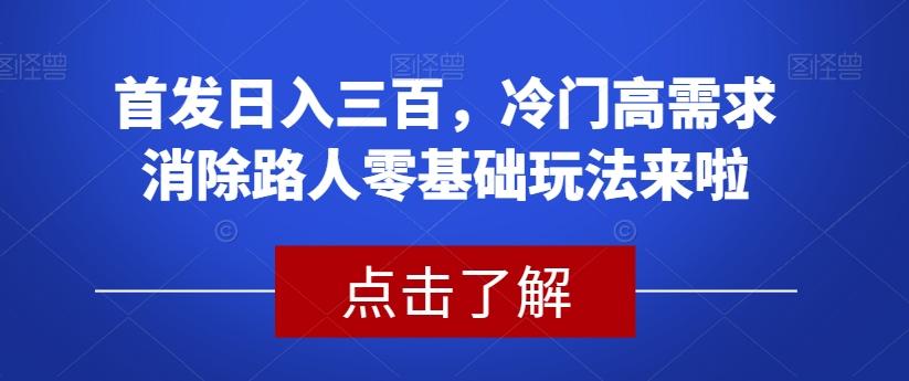 首发日入三百，冷门高需求消除路人零基础玩法来啦【揭秘】-精品虚拟资源库
