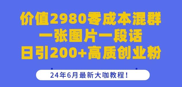 价值2980零成本混群一张图片一段话日引200+高质创业粉，24年6月最新大咖教程【揭秘】-精品虚拟资源库