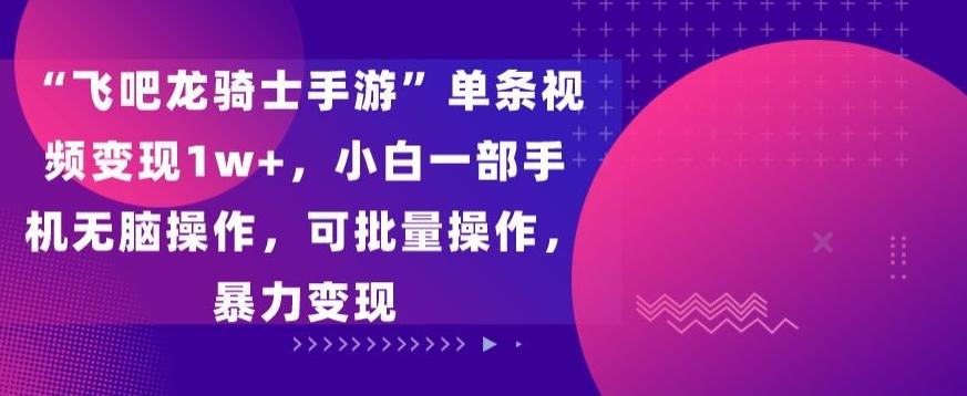 “飞吧龙骑士手游”单条视频变现1w+，小白一部手机无脑操作，可批量操作，暴力变现【揭秘】-精品虚拟资源库