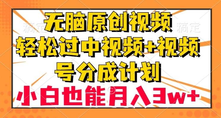 无脑原创视频，轻松过中视频+视频号分成计划，小白也能月入3w+【揭秘】-精品虚拟资源库