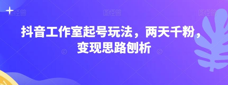 抖音工作室起号玩法，两天千粉，变现思路刨析-精品虚拟资源库