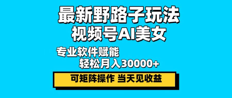 最新野路子玩法，视频号AI美女，当天见收益，轻松月入30000＋-精品虚拟资源库