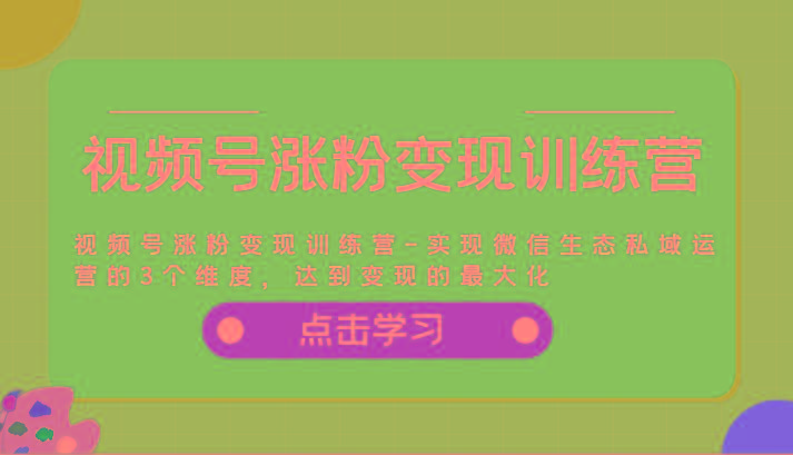 视频号涨粉变现训练营-实现微信生态私域运营的3个维度，达到变现的最大化-精品虚拟资源库