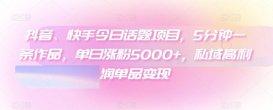 抖音、快手今日话题项目，5分钟一条作品，单日涨粉5000+，私域高利润单品变现-精品虚拟资源库