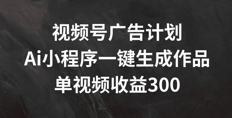 视频号广告计划，AI小程序一键生成作品， 单视频收益300+【揭秘】-精品虚拟资源库