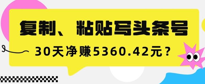 复制、粘贴写头条号，10分钟1篇，30天净赚5360.42元？-精品虚拟资源库