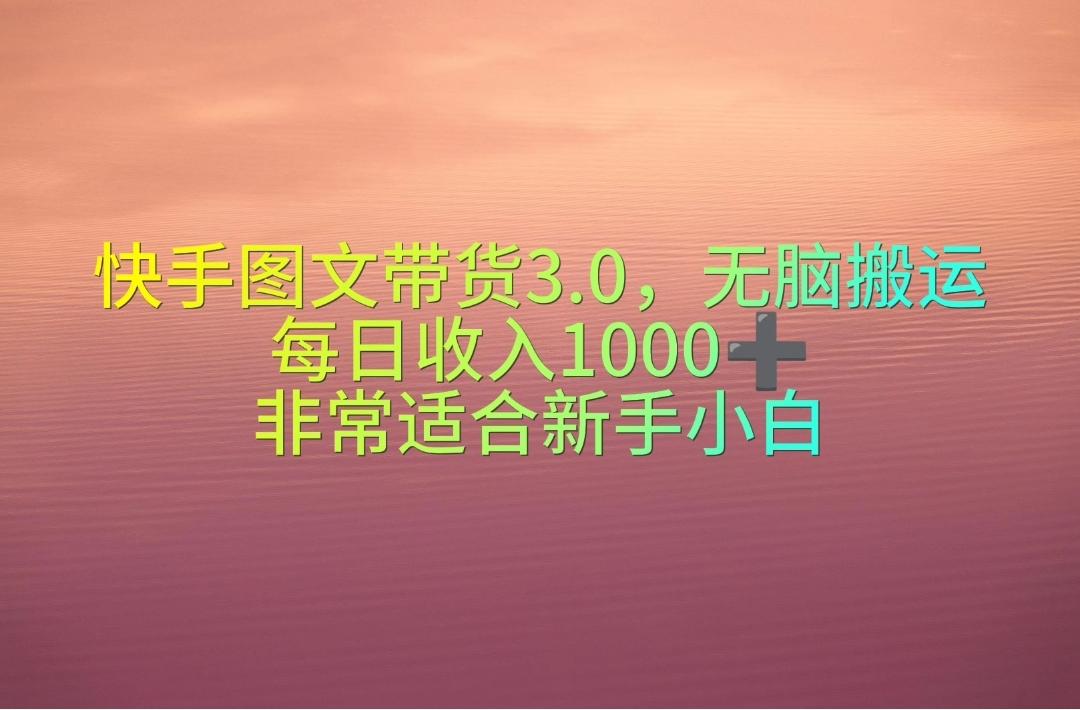 快手图文带货3.0，无脑搬运，每日收入1000＋，非常适合新手小白-精品虚拟资源库