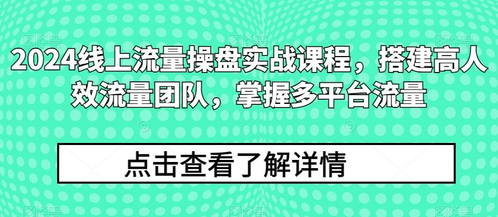 2024线上流量操盘实战课程，搭建高人效流量团队，掌握多平台流量-精品虚拟资源库