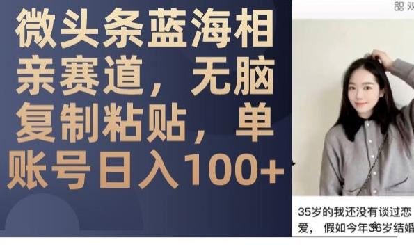 微头条蓝海相亲赛道，无脑复制粘贴，单账号日入100+-精品虚拟资源库