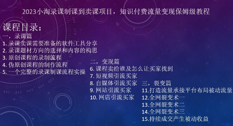 2023小淘录课制课到卖课项目，知识付费流量变现保姆级教程-精品虚拟资源库
