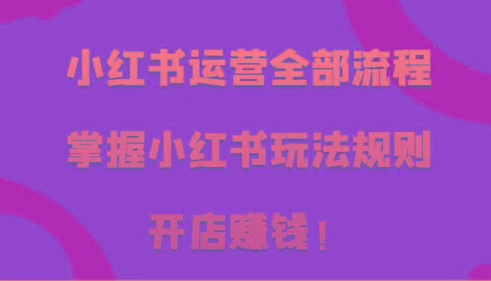 小红书运营全部流程，掌握小红书玩法规则，开店赚钱！-精品虚拟资源库