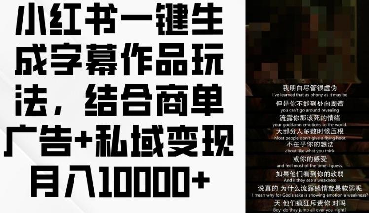 小红书一键生成字幕作品玩法，结合商单广告+私域变现月入1w+【揭秘】-精品虚拟资源库