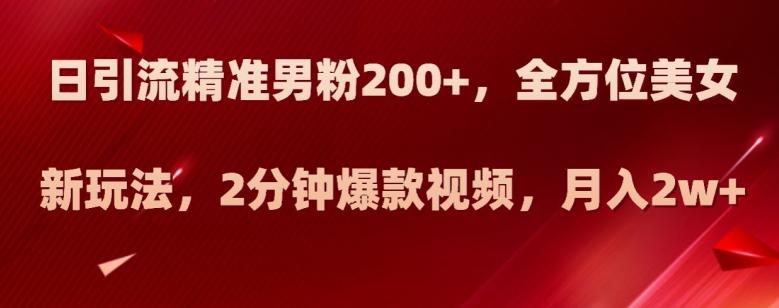 日引流精准男粉200+，全方位美女新玩法，2分钟爆款视频，月入2w+【揭秘】-精品虚拟资源库