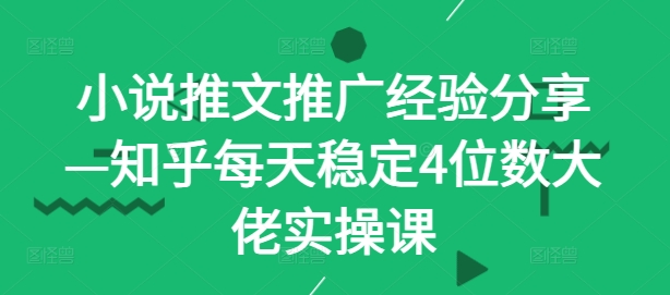 小说推文推广经验分享—知乎每天稳定4位数大佬实操课-精品虚拟资源库