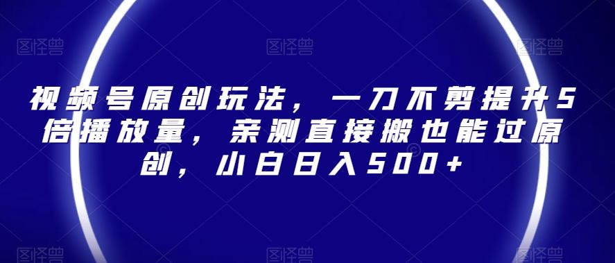 视频号原创玩法，一刀不剪提升5倍播放量，亲测直接搬也能过原创，小白日入500+【揭秘】-精品虚拟资源库