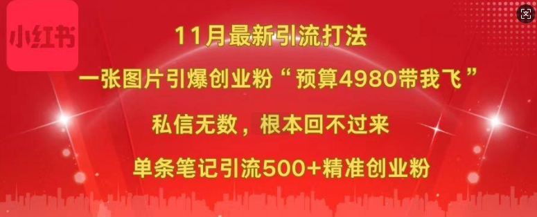 小红书11月最新图片打粉，一张图片引爆创业粉，“预算4980带我飞”，单条引流500+精准创业粉-精品虚拟资源库
