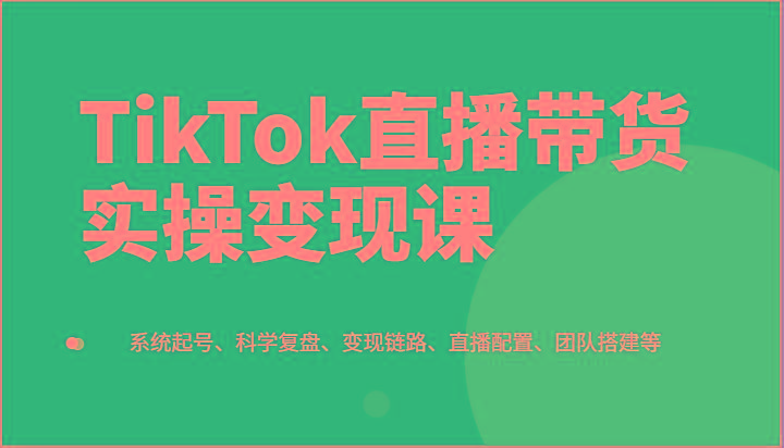 TikTok直播带货实操变现课：系统起号、科学复盘、变现链路、直播配置、团队搭建等-精品虚拟资源库