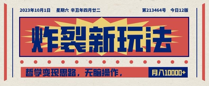 炸裂新玩法，哲学变现思路，无脑操作，只靠单人月入10000+【揭秘】-精品虚拟资源库