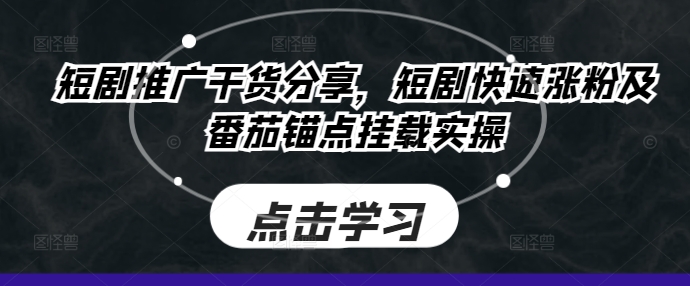 短剧推广干货分享，短剧快速涨粉及番茄锚点挂载实操-精品虚拟资源库