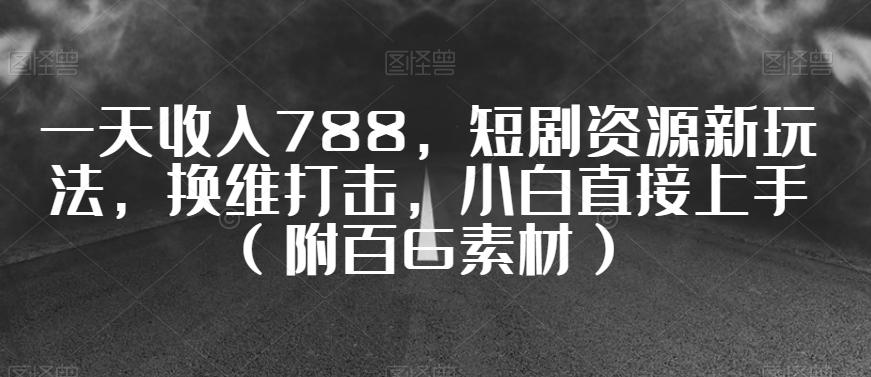 一天收入788，短剧资源新玩法，换维打击，小白直接上手（附百G素材）【揭秘】-精品虚拟资源库